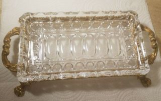 Collectable Vintage Cut Glass And Marked Brass Vanity Tray