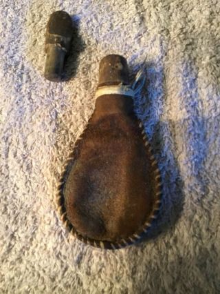 Revolutionary War 18th Century Leather Shot Bag With Carved Stopper 5 Inches