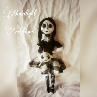 Primitive Rag Doll Handmade Wednesday Addams Ooak
