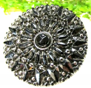 Sparkly Antique Silver Luster Glass Flower Button F57