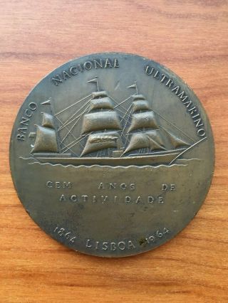 Antique And Rare Bronze Medal With Vessel Figure Of 1964