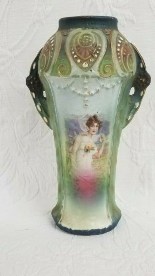 Antique R H Austria Robert Hanke 2 Handled Portrait Vase Victorian Lady
