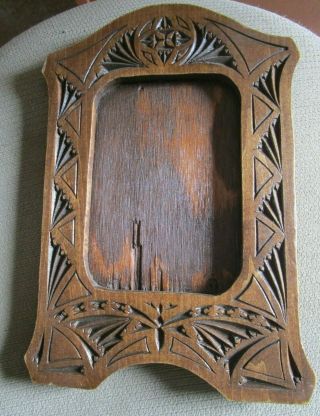 Vtg Folk Tramp Art Wooden Chip Carved Picture Frame Initialed Dated