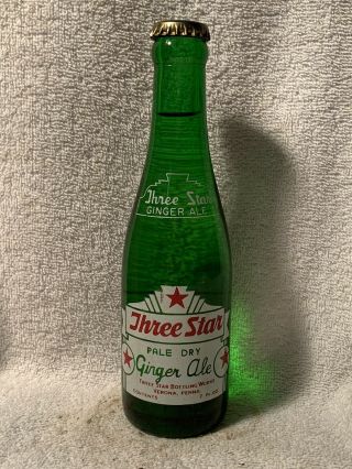 Rare Full 7oz Three Star Ginger Ale Acl Soda Bottle Verona,  Pa