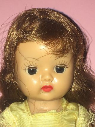 Vintage 1950s 8 " Walker Nasb Muffie Doll Blue Eye Redish Brown Hair With Gown