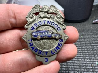 Westwood Transit Lines Service Driving Badge.  Extremely Old Very Rare Gorgeous