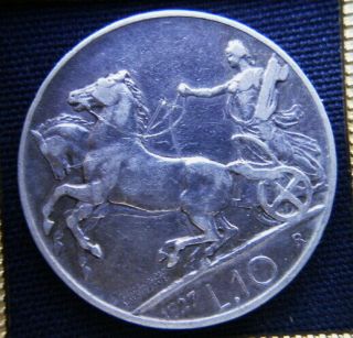 1927 Italy Kingdom Rare Silver Coin 10 Lire King Vittorio Emanuele Iii