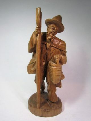 Vintage Hand Carved Wood Men Sculptures Folk Art Fisherman 10 " X5 "