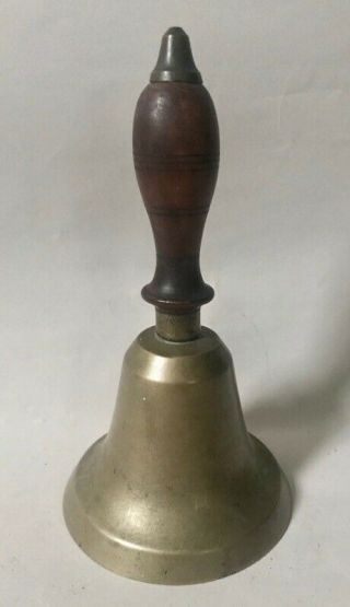 Antique Brass School Bell W Turned Wooden Handle,  C.  1800s - Good Ring