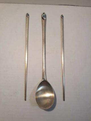 Vintage Korean Ag800.  800 Silver Chopsticks & Spoon Enamel Paint