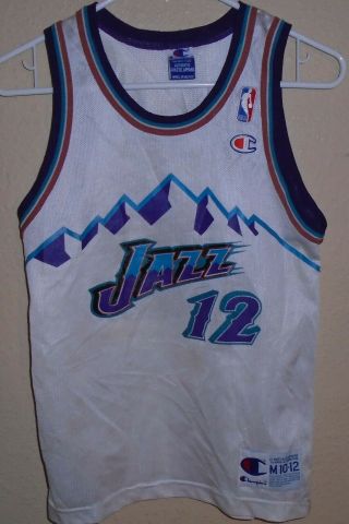 Vtg Rare John Stockton Utah Jazz Mountain Champion Nba Jersey Size Youth Medium