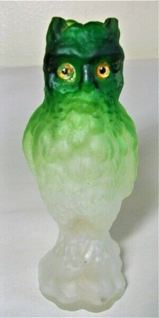 Unusual Victorian Satin Glass Owl Vase With Applied Glass Eyes.