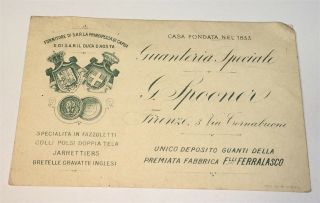 Rare Antique Italian G.  Spooner Fashion Gloves Advertising Trade Business Card