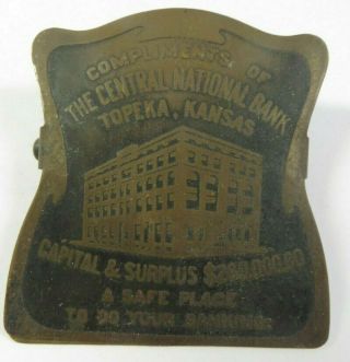 Antique Metal Paper Clip Central National Bank Advertising Brass Topeka,  Kansas