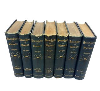 Beacon Lights Of History John Lord 7 Vols Blue Hardcover Antique Books