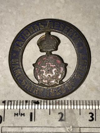 Rare Hampshire Isle Of Wight National Reserve Cap Badge.  Early Enamel Vintage