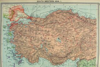 1926 Map of SW Asia I by George Philip.  Turkey Palestine Cyprus Vintage 3