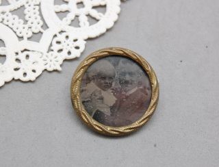 Mourning Photo Pin Antique Victorian Father & Baby Child Gold Tone 1 " Vintage
