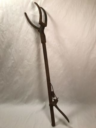 Fireplace Log Grabber Tongs Steel Claw 24 " L Scissor Tool Antique Vintage Home