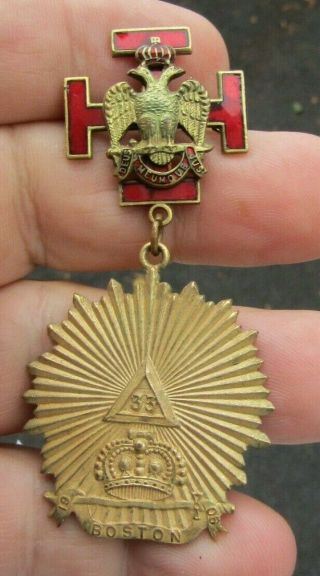 Rare Masonic 33rd Degree Scottish Rite Medal 1906 Boston Enamel
