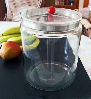Glass Candy Cookie Jar With Hinged Lid Antique Vintage 8lb General Store Pantry