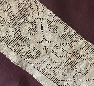 89cm Rare 17th Century Linen Drawn Thread Cutwork Lace Embroidery 307