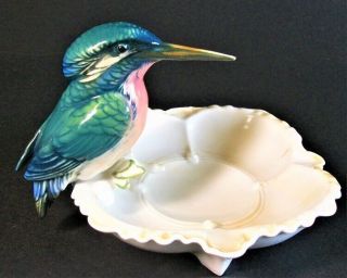 Rare Karl Ens Volkstedt Porcelain Kingfisher Bird Ashtray Circa 1940