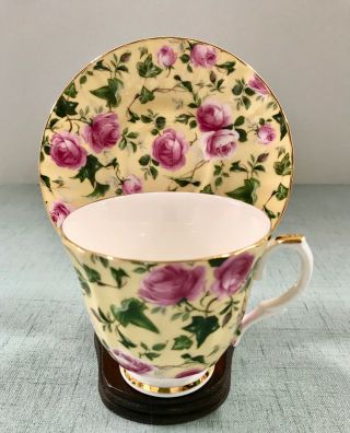 Vtg Royale Garden Staffordshire England Cup & Saucer Set Yellow Floral Chintz