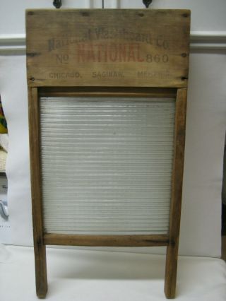 Vintage National Washboard Glass Wood 860 Saginaw Memphis Chicago