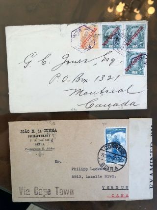 7 2 Rare Portugal Portuguese Colonial Mozambique Postal Covers To Canada