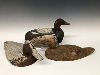 Three Duck Hunting Decoy Wood Decoys Vintage Antique Old
