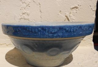Antique Blue & White Stoneware Pottery Mixing Bowl