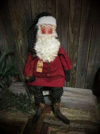 Primitive 21x7in Christmas Santa Dress Fabric Handmade Country Old Rusty Doll
