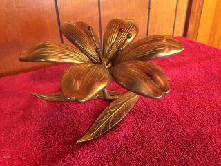 Vtg Heavy Brass Flower Lily With 6 Removable Leaves Ashtray Antique