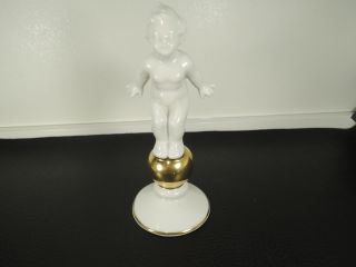 Neutettau Germany Porcelain White And Gold Gilded Cherub Figurine 7.  08 Inches