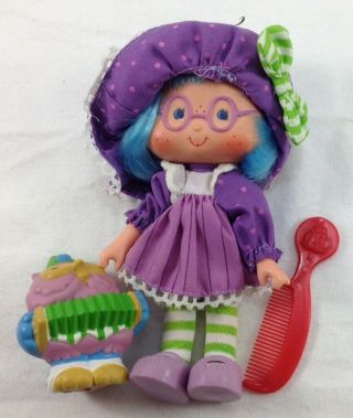 Vintage 1984 Strawberry Shortcake Doll Plum Pudding With Owl And Comb Fully Clot