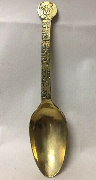 Antique Brass Spoon 17th Or Early 18th Century Decorated And Hallmarked