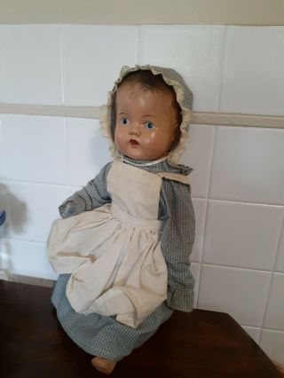 Antique Composition Baby Doll Unmarked Painted Eyes Fabric Body 15 "