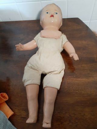 Antique Composition Baby Doll Unmarked Painted Eyes Fabric Body 15 