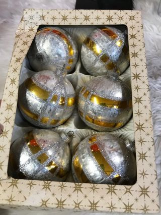 Vintage Very Rare Ges Gesch West Germany Mirror Glass Christmas Ornaments