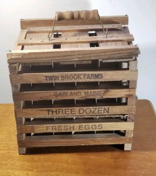 Antique Twin Brook Farms Garland Maine Wooden Egg Carrier Crate 3 Dozen