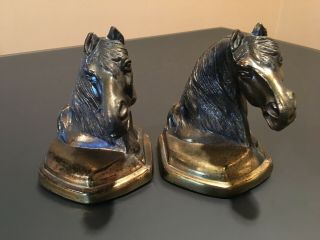2 Vintage Antique Heavy Cast Brass / Bronze Horse Head Bookends,  6 