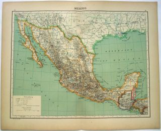 1900 Map Of Mexico By Carl Wolf.  Antique