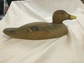 Vintage Antique Carved Solid Wood Duck Decoy Glass Eyes Brown Brown/yellow Paint