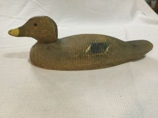 Vintage Antique Carved Solid Wood Duck Decoy Glass Eyes Brown Brown/yellow Paint 2