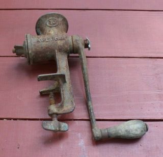 Vtg Antique Cast Iron 10 American Meat Grinder Table Counter Mount Wood Handle