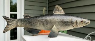 FISH SPEARING DECOY WOODEN,  APPROX.  10 INCHES,  PAINT,  JIM MCILHENNY? 2