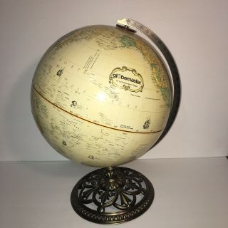 Vintage Globemaster Raised 12in Diameter World Globe Brass Base Made In Usa