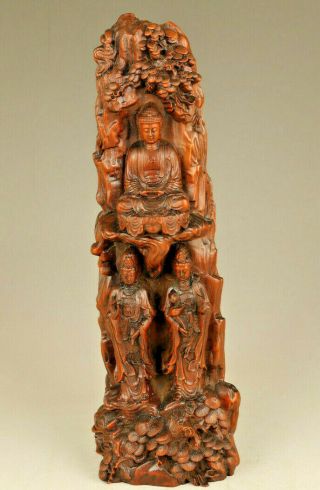 Unique Rare Chinese Old Boxwood Hand Carved Buddha Kwan - Yin Statue Decoration