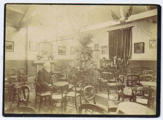 Social History Old Gentleman Seated In A Tea Room - Antique Photo C1890